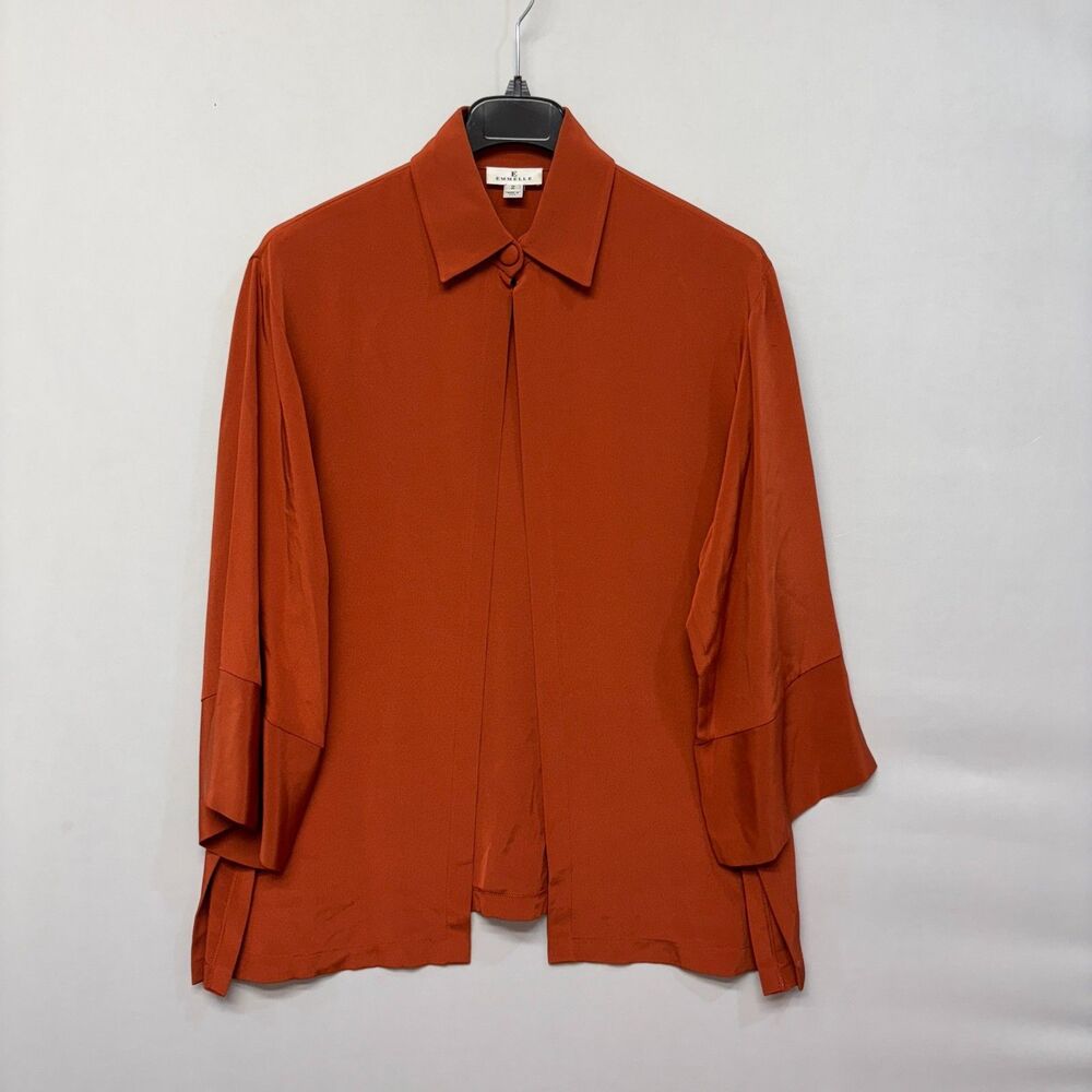 Emmelle Women 100% Silk 3/4 Sleeve Shirt Top Blouse Size 2 Made in USA D036 -13